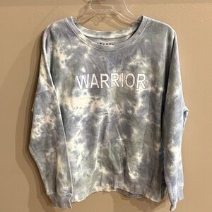 NWT LACAUSA Tie-Dye Sweatshirt OVERSIZED WORRIOR print gray gen white Large